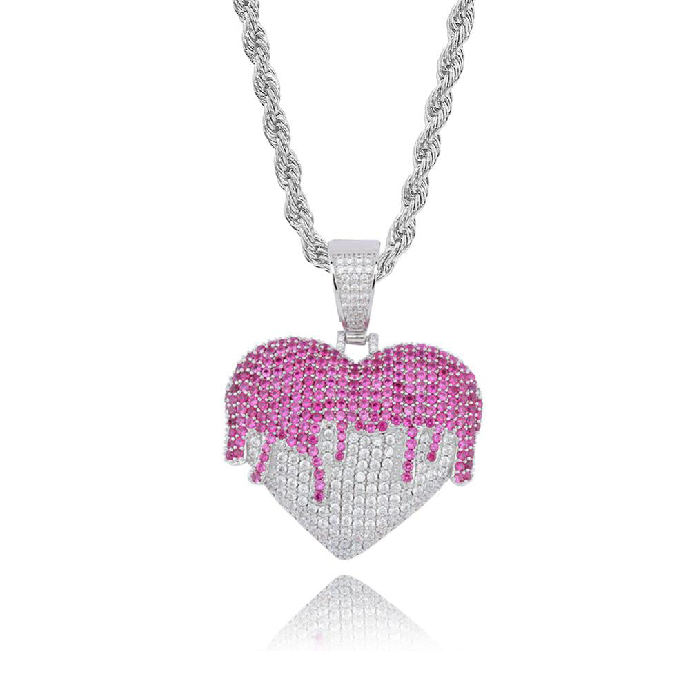 White Gold & Pink Drippy Heart