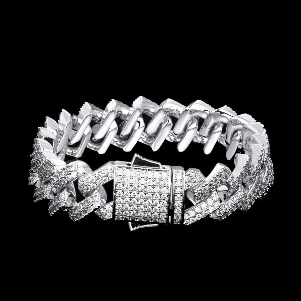 Diamond Prong Link White Gold Cuban bracelet (12mm)