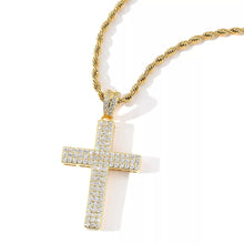 Load image into Gallery viewer, Triple Row Diamond Cross Pendant
