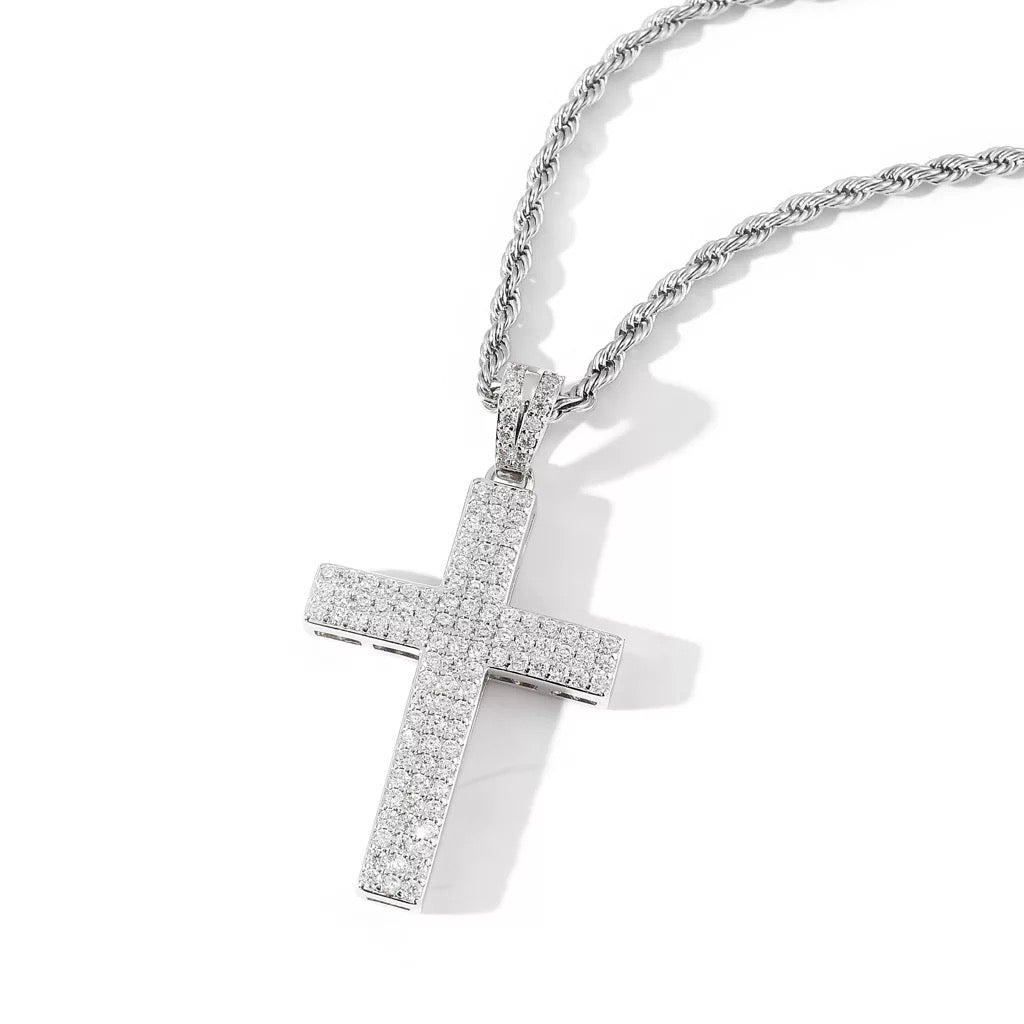 Triple Row Diamond Cross Pendant