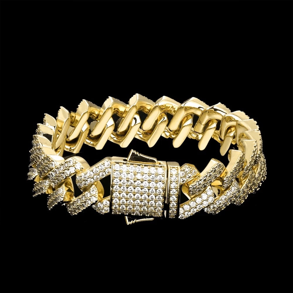 Diamond Prong Link Yellow Gold Cuban bracelet (12mm)