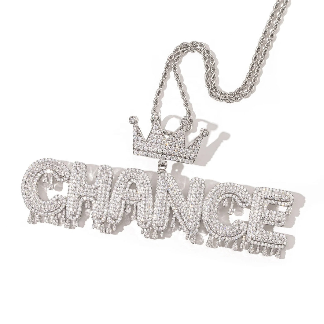 Drippy Name Pendant W/ Crown Bail