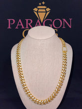 Load image into Gallery viewer, Cuban Link Iced out necklace (12mm) in yellow Gold (24”)
